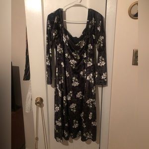 Anthropologie black velvet floral dress